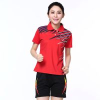 9815红色女款套装(配短裤) XL|男女大码速干运动服套装情侣乒乓球衣翻领羽毛球短袖t恤上衣S2