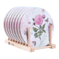 欧式田园密胺仿瓷餐垫 餐桌盘垫碗垫隔热垫耐热防烫|玫瑰花8个+木架