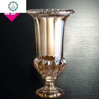 客厅欧式玻璃花瓶透明高脚大号摆件北欧家居装饰品水培插花富贵竹 封后 咖色雅典娜大号39cm