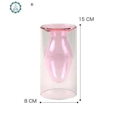 北欧内结构设计玻璃花瓶ins家居插单支干花花瓶水培瓶 封后 高款淡黄