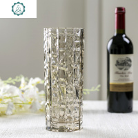 轻奢 欧式玻璃花瓶透明插花创意花器 现代客厅装饰工艺品餐桌摆件 封后 特大直筒花瓶35CM(烟灰银)