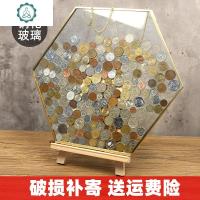六边形硬币收藏相框玻璃透明标本夹挂墙装饰钱币收纳金属铜边画框 封后 金色 大号(照片专用)