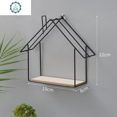 ins北欧小房子客厅免打孔墙上装饰品壁挂置物架隔板墙壁饰墙饰 封后 金色两个小房子装饰架/装饰隔板