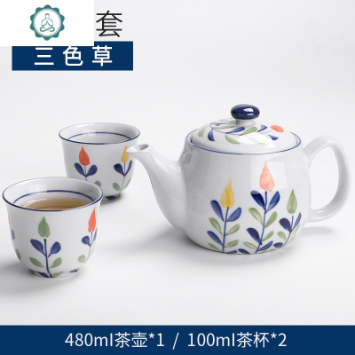 茶具日式餐厅家用陶瓷茶具单壶过滤花茶壶耐热泡茶壶青花瓷茶壶 封后 1壶4杯+10.5英寸陶瓷托盘蓝底茉莉