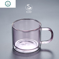 双层玻璃马克杯创意个性潮流早餐杯蓝色水杯咖啡杯 封后 樱花粉马克杯玻璃杯