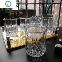 玻璃KTV白啤酒洋酒杯威士忌杯子套装白兰地冰河烈伏特加创意野格 封后 钻石杯架金色+6只钻石杯