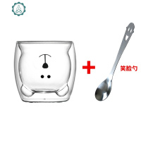 抖音网红杯猫爪玻璃杯双层粉色琥珀色透明色小熊咖啡杯隔热250ml 封后 白熊杯+钢勺