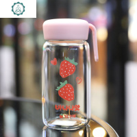 水杯女韩国玻璃杯ins风便携清新少女学生可爱单层玻璃水杯 封后 两颗草莓玻璃杯360ml甜心草莓小胖