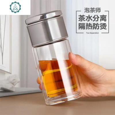 两心知分离杯好茶配茶高端水茶水杯双层玻璃洽硕宜飞讯贸易 封后 银色送杯刷+杯套200ML玻璃杯