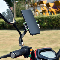 火豹摩托车手机导航支架铝合金电动电瓶车外卖骑手自行车载支架手机架 黑绿色[车把款]手机支架手机座