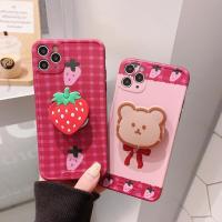 火豹莓蛋糕小熊苹果11手机壳iPhoe支架r闺蜜iPhoe11m [iPhone11promax]草莓领结熊+棕手机座