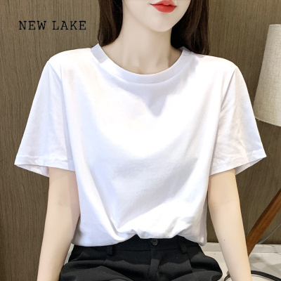 NEW LAKE情侣装白色纯棉质感短袖t恤女夏季2024新款日系遮肉百搭上衣