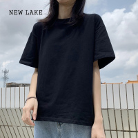 NEW LAKE棉质夏装短袖t恤女黑色宽松显瘦半袖大码韩版2024新款上衣服ins潮