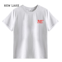 NEW LAKE花灰色正肩短袖t恤女夏季2024新款纯棉修身显瘦独特别致短款上衣