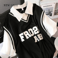 NEW LAKE2024年新款夏季假两件短袖T恤女学院风polo衫设计感韩版篮球上衣