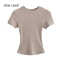 NEW LAKEskims短袖女小众设计感螺纹纯棉t恤性感修身圆领纯色卡戴珊同款T