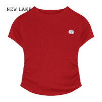 NEW LAKE红色针织T恤女夏季新款薄款毛衣内搭热辣风性感紧身短款打底上衣