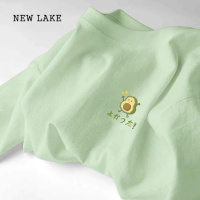 NEW LAKE短袖t恤女2024新款夏季纯棉宽松半袖多巴胺牛油果绿小众女生上衣