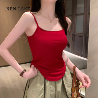 NEW LAKE红色小吊带背心女夏季外穿带胸垫美背文胸一体内搭不规则瑜伽上衣