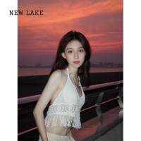 NEW LAKE海边沙滩小吊带背心女泰国曼谷旅游度假美背挂脖系带胸垫小众上衣