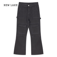 NEW LAKE美式白色工装牛仔裤女春季低腰微喇叭直筒阔腿长裤小个子休闲裤子