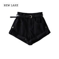 NEW LAKE欧美复古水洗牛仔短裤女夏季薄款高腰宽松显瘦卷边a字工装热裤