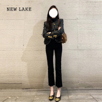 NEW LAKE微喇牛仔裤女2024年新品高腰显瘦八分小个子遮肉喇叭牛仔裤女