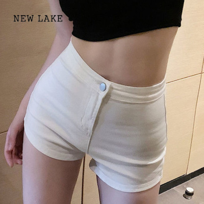 NEW LAKE网红弹力白色牛仔短裤女港风高腰显瘦紧身包臀热裤外穿春夏新款