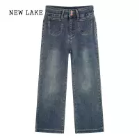 NEW LAKE小个子直筒牛仔裤女士春季2024年新款设计感高腰显瘦直筒九分裤子