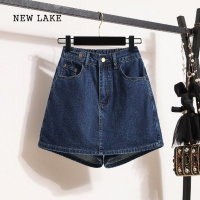 NEW LAKE大码夏季新款高腰A字牛仔半身裙女胖MM设计感小众宽松显瘦短裤裙