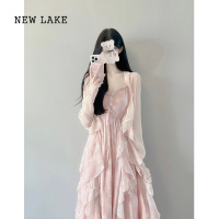 NEW LAKE温柔风连衣裙春季V领吊带仙女裙高级感甜美气质配裙子披肩两件套