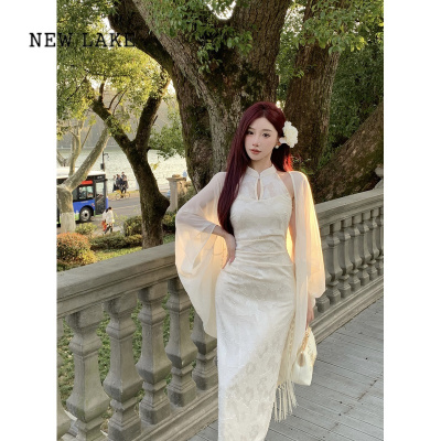 NEW LAKE[I do 求婚裙]新中式连衣裙女春季清冷感复古改良旗袍白色长裙