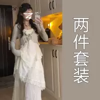 NEW LAKE甜美吊带连衣裙子女2024新款初春法式气质打底内搭蛋糕长裙套装夏