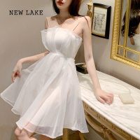 NEW LAKE法式仙女甜美吊带连衣裙2024新款夏小个子短款收腰显瘦欧根纱短裙