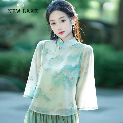 NEW LAKE汉服套装女夏中国风禅意女装改良旗袍两件套连衣裙新中式茶艺服装