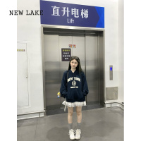 NEW LAKE美区留子美式复古印花连帽卫衣女休闲宽松落肩上衣