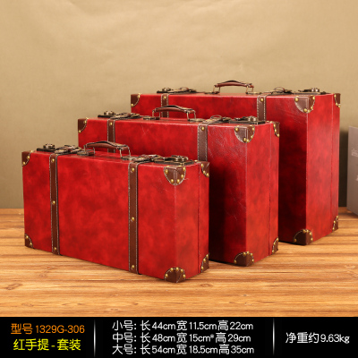 皇豹复古做旧木质红色箱子衣服衣物收纳整理大号木箱老式手提箱储物箱衣箱