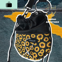 EddyStudio原创设计向日葵太空棉印花搭配INS大热抽绳水桶包NEW LAKE 黑色女斜挎包