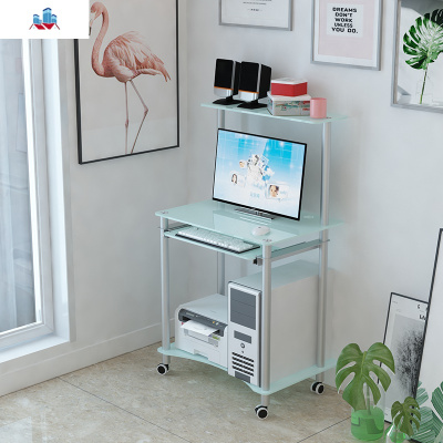双层电脑桌台式机家用简易小型可移动迷你卧室简约钢化玻璃书桌子 泰空仓