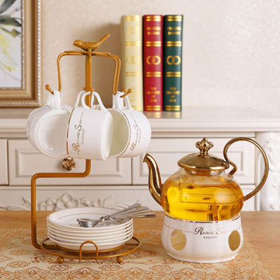 欧式简约花果茶具套装蜡烛加热玻璃陶瓷煮水果花茶具下午茶壶茶杯