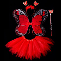 [新品直营]蝴蝶翅膀儿童奇妙仙子公主仙女演出服小女孩的玩具天使魔法棒道具 彩色蝴蝶翅膀4件套红色