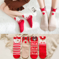 袋装圣诞袜子女红色冬季韩版学院风纯棉中筒袜秋冬款加厚长筒棉袜