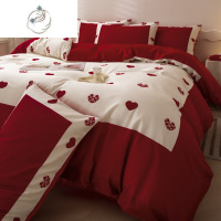 舒适主义爱心结婚四件套大红色婚嫁喜被被套床单婚庆床上用品