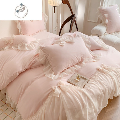 舒适主义少女甜美浪漫风蝴蝶结床上用品四件套雪纺蕾丝花边被套床单被罩款