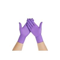 一次性手套乳胶橡胶加厚劳保耐磨工作防油防护耐酸碱工业检查丁晴|紫红-50只袋装耐用加厚 XS