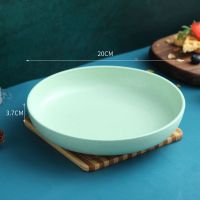微波炉盘子碟子吐骨头家用创意可爱小麦秸秆餐盘塑料碟水果盘菜盘 [加厚加深菜盘]北欧绿色20CM 特划算[八个盘]