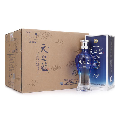 洋河52度蓝色经典天之蓝(满两瓶赠一手提袋)绵柔型白酒520ml*6瓶