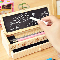 [送黑板刷和粉笔]多功能木制铅笔盒创意抽屉文具盒笔袋儿童笔盒