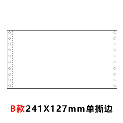 针式凭证纸打印纸针孔连打80克单层会计财务电脑空白凭证纸 B款单撕边241X127(2000份/箱)