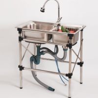 厨房加厚简易 304不锈钢 水槽双槽 带落地架水盆洗菜盆洗碗池架子